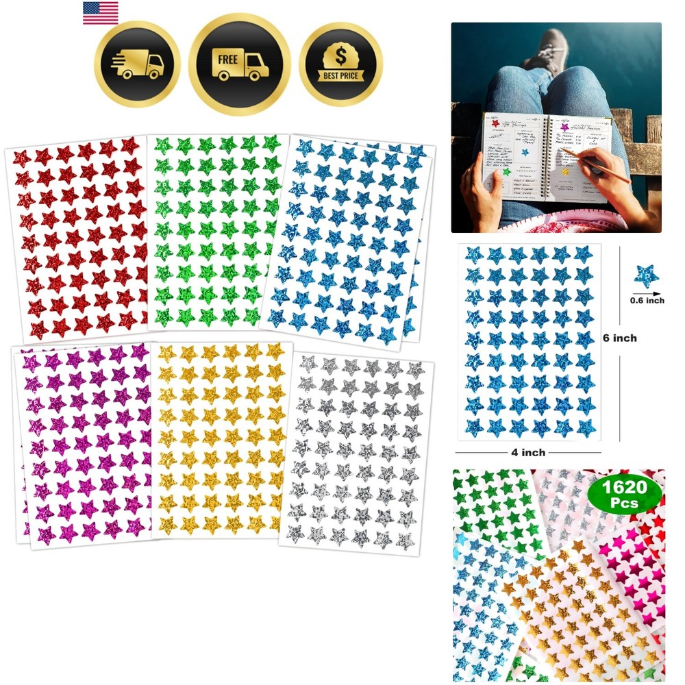 1620 Pack, 6 Colors, Holographic Small Star Stickers for Kids Reward, Behavio…