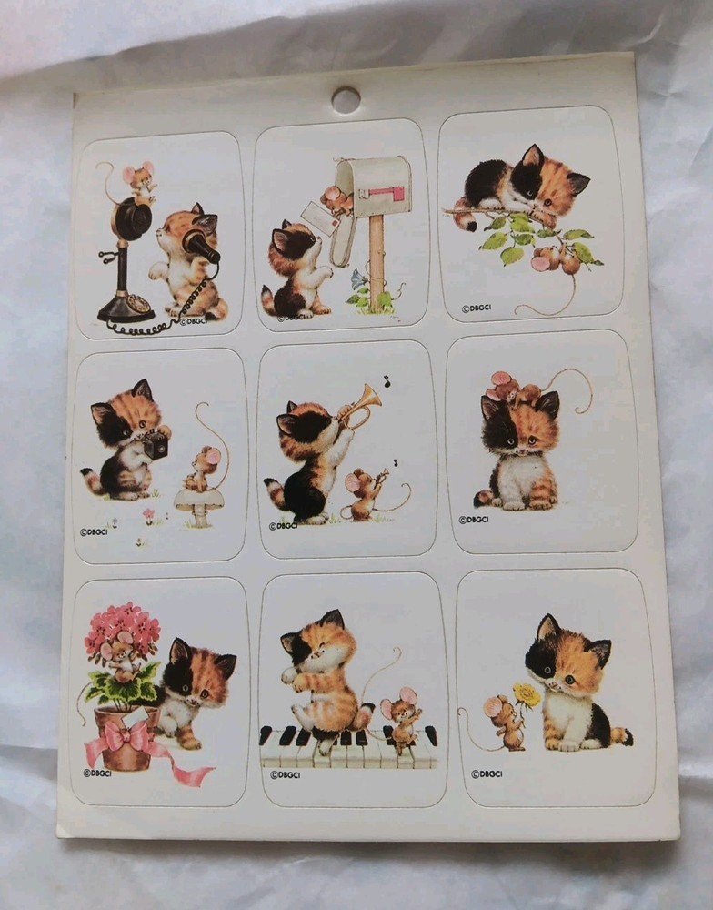 Rare Vintage 80’s DBGCI Drawing Board Kitten Cat Perk Ups Sticker Sheets Kittys