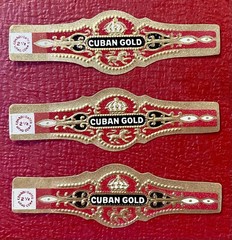 3pc 1920s Cuban Gold Cigar Bands – MINT New Old Stock – Unused Gold Gilt Set
