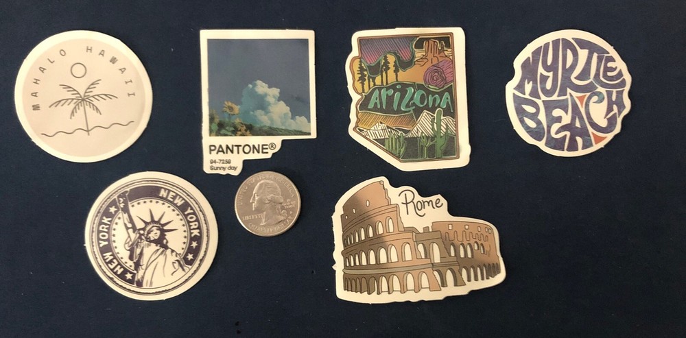 Scrapbook Stickers / Water Bottle Lot of 6 Travel / Adventure Stickers.