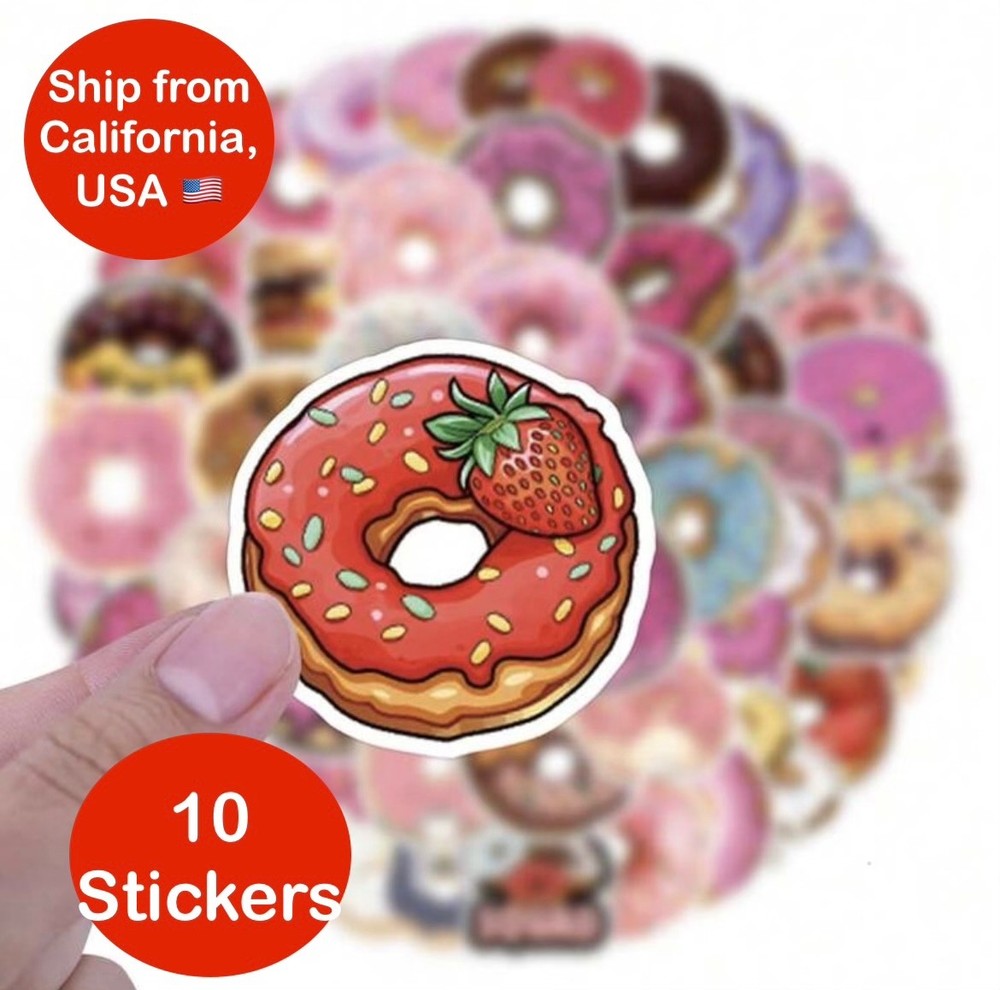 10 Pack – Random Glossy Kawaii Donut Sweet Yummy Cute Phone Laptop Cup Stickers
