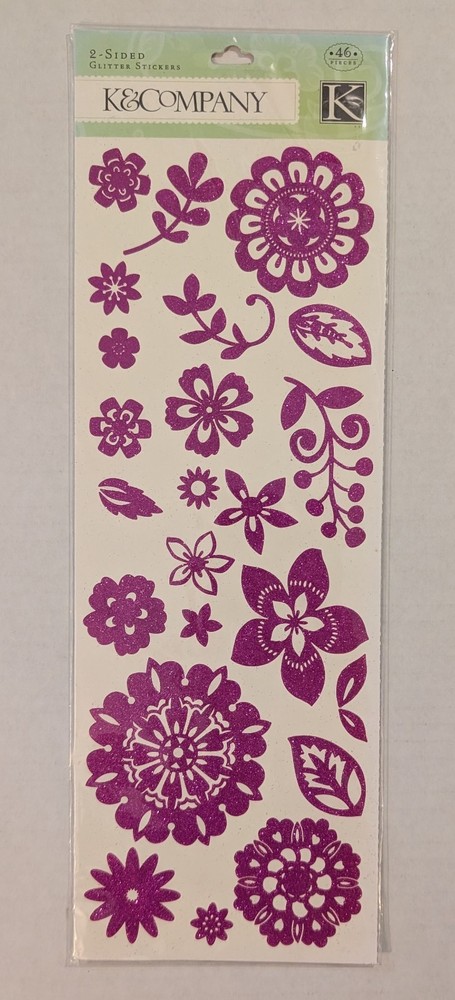 Dark Pink Glitter Flowers Scrapbooking Stickers By K&Company