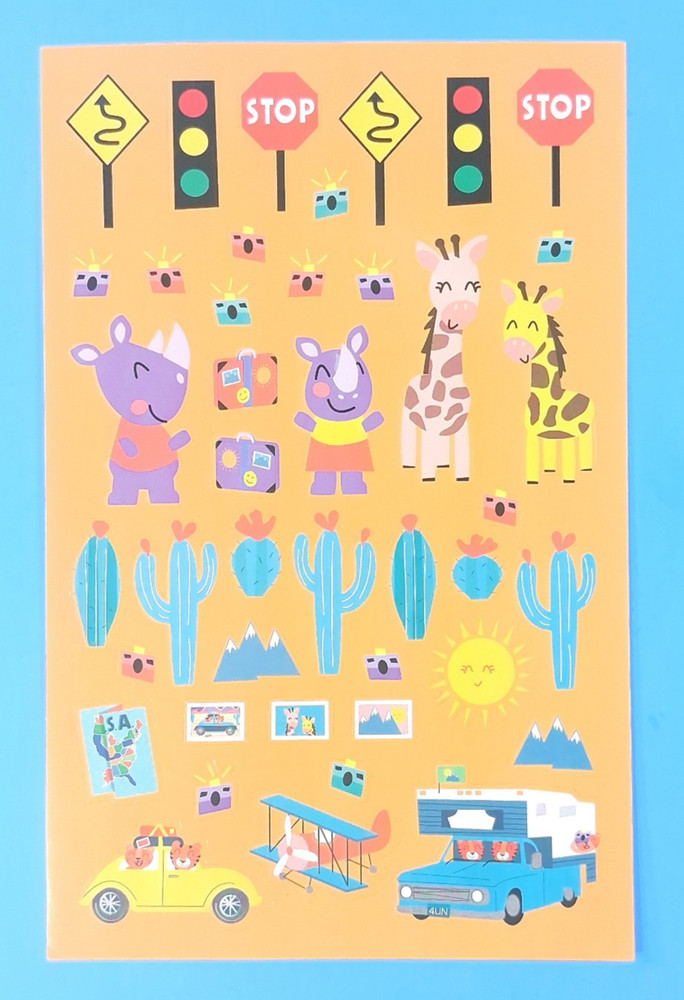 Vintage Adventure Animals Sticker Sheet (Orange Background)