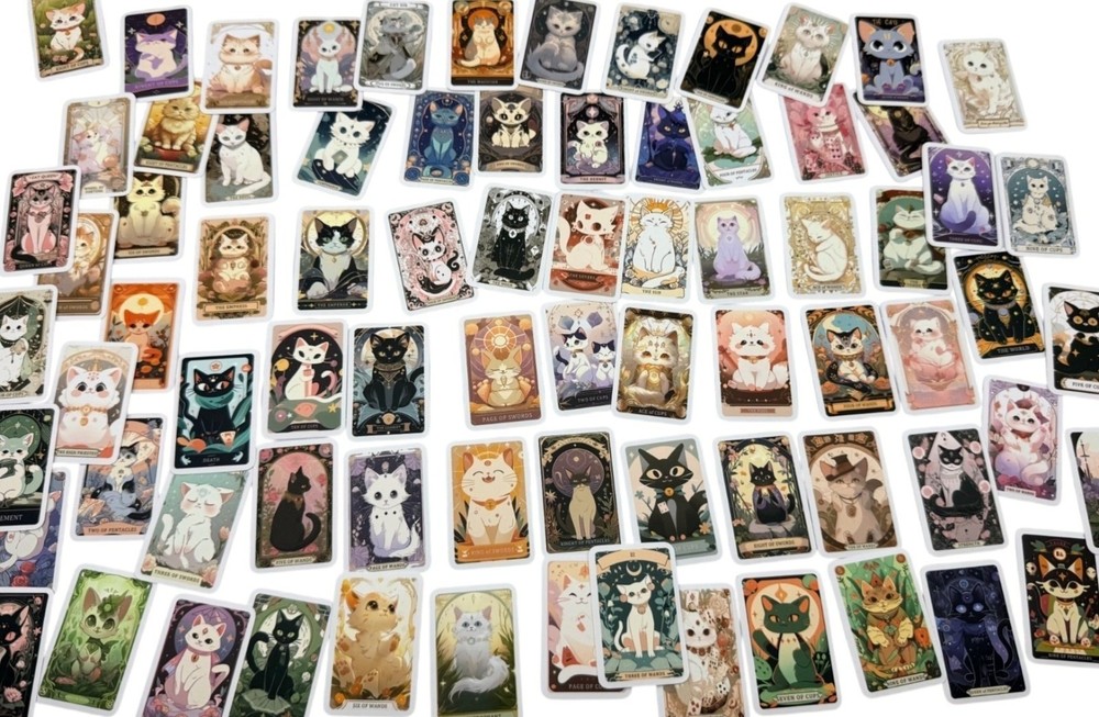 10pc NEW Cat Kitty Tarot Card Stickers Mystical Laptop Bottle Journal Decals
