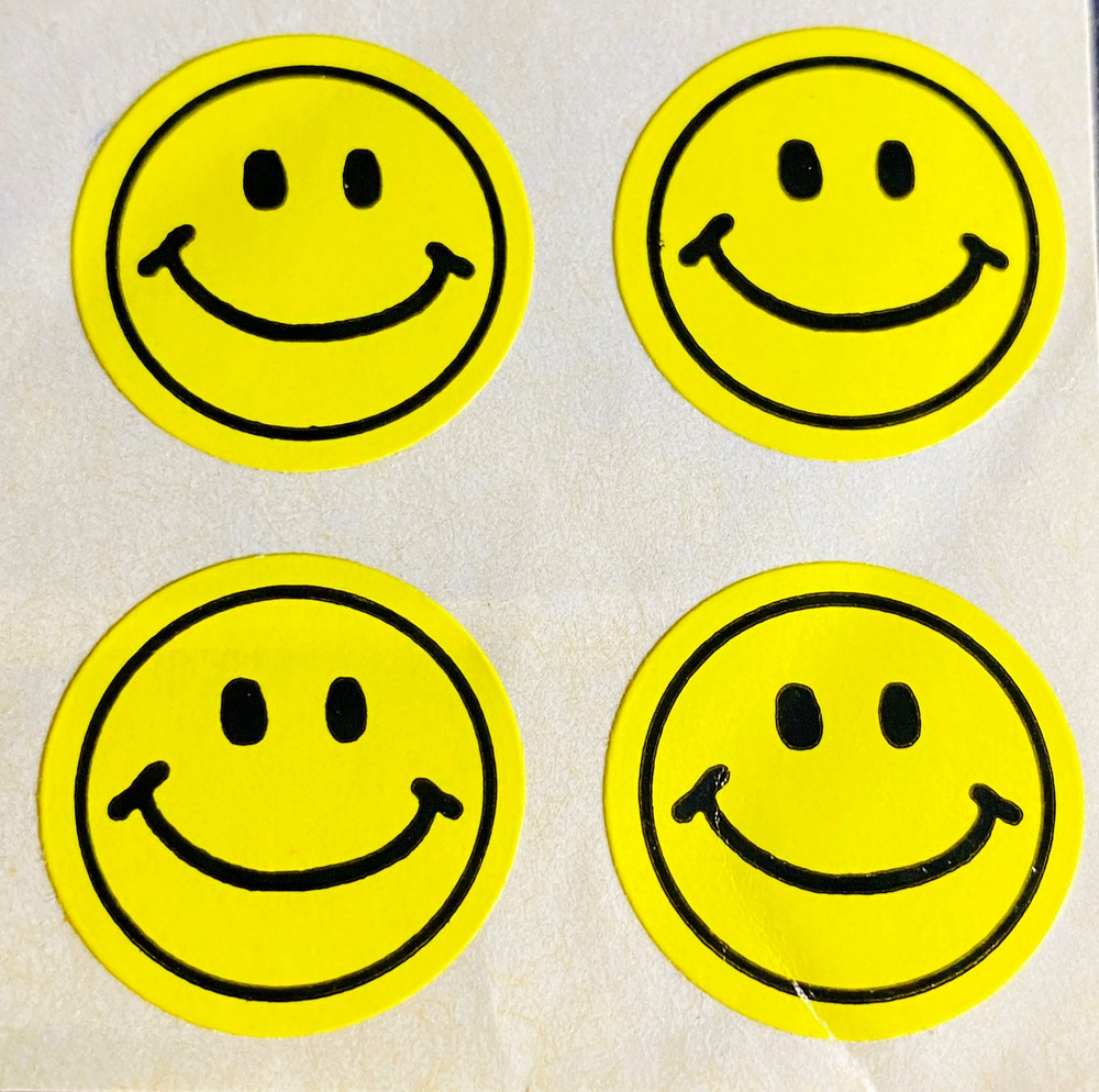 Vtg Stickers Happy Face 80’s Yellow Smiley 5 Count Peel & Stick Teacher Reward