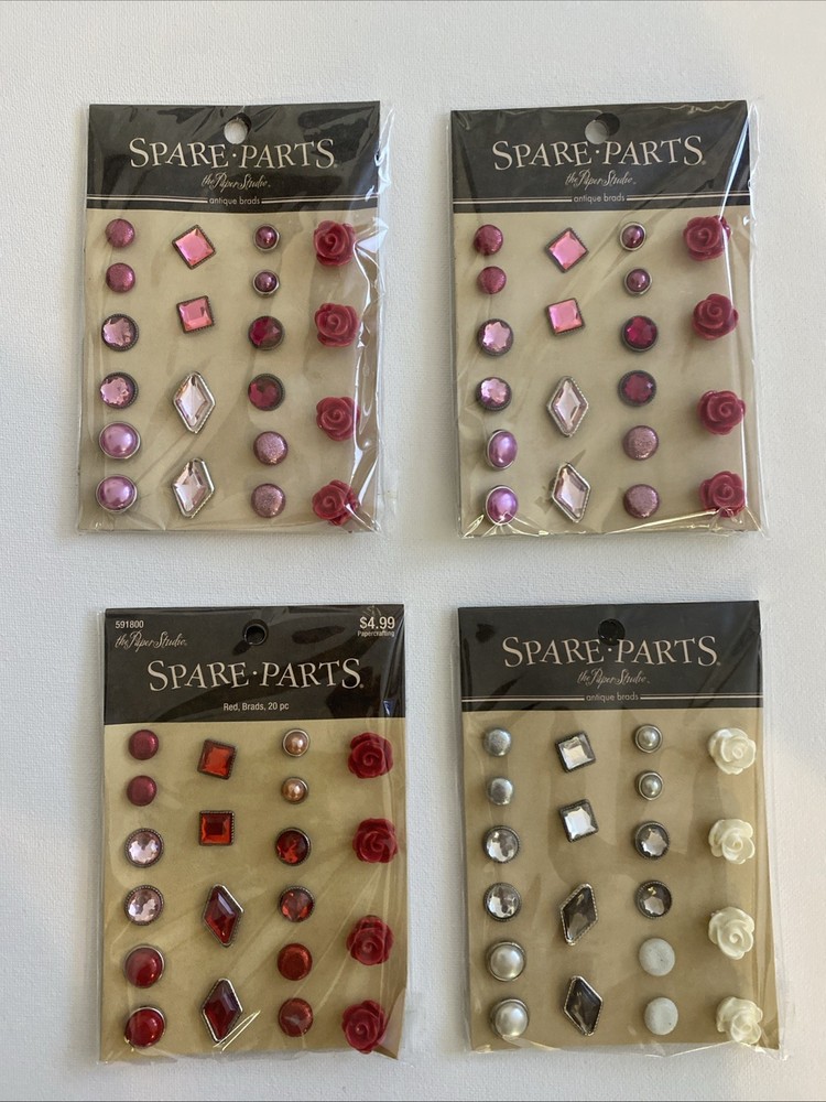 4 Packs Of Spare Parts Antique Brads Red, Pink, White, Silver – 80 Pieces Total