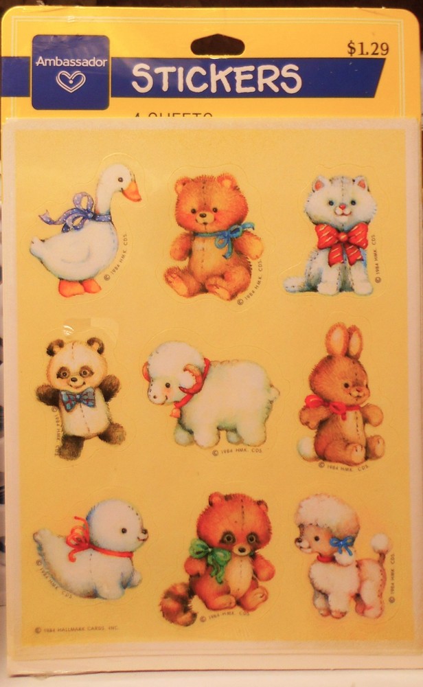 NOS 1984 Ambassador Hallmark Stickers SEALED Sweet Baby Animals-4 Sheets In Pack