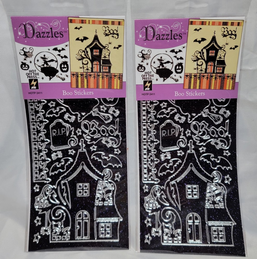2 Sheets Scrapbooking Adhesive Patterns Stencils Stickers Halloween Witch Boo