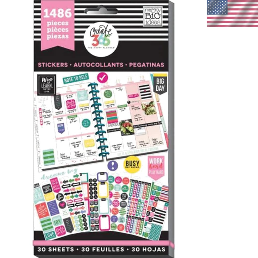 Vibrant Sticker Value Pack for Happy Planner – 30 Sheets, 1486 Unique Stickers