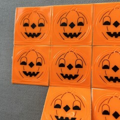 Vintage 1970s 1980s HALLOWEEN Jack-o-Lantern Fluorescent Orange Stickers NOS