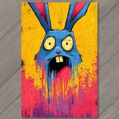 STICKER Blue Screaming Bunny Dripping Paint Yellow Pink Splatter Graffiti
