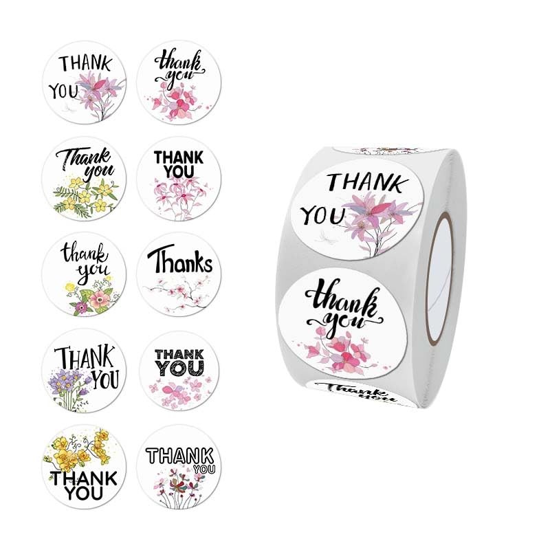 DNYMJBO 500 PCS Thank You Stickers 1 Inch Floral Pattern Designs #A244