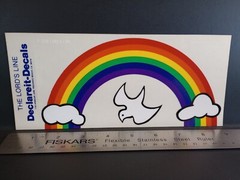 Vintage Stickers Rainbow Clouds Clear Decal Bumper Sticker Religious Jesus 1979