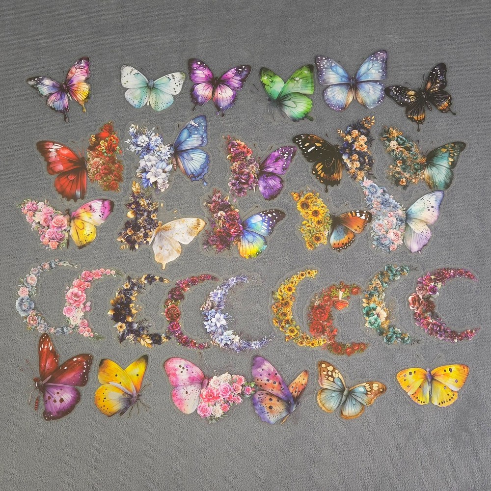 Butterfly and Flower Moon Transparent Stickers Set of 10 Random Stickers