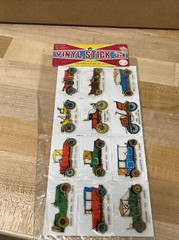 Vintage 1980s Puffy Stickers Sheet NOS NEW Vinyl Stick On Early 1900s Cars Japan