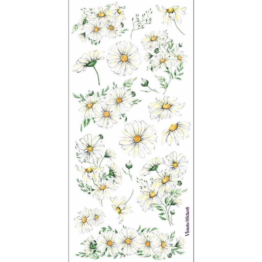 Violette Stickers – White Daisies – 1 Daisy Flowers Sticker Sheet – Scrapbooks