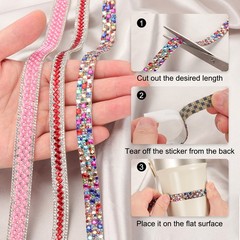 3 Yard Rhinestone Ribbon, 3mm x 3mm Crystal Rhinestone Strips, Rainbow