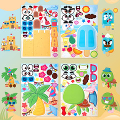 36 Pcs 9″X6″ Summer Make a Face Stickers for Kids, Make Your Own Hawaii Pool Bea