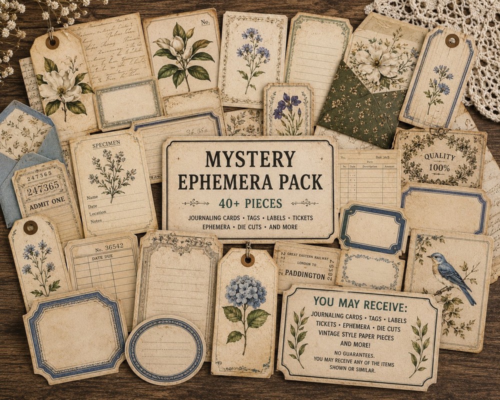Mystery Ephemera Pack | 40+ Handmade Vintage-Inspired Paper Pieces |