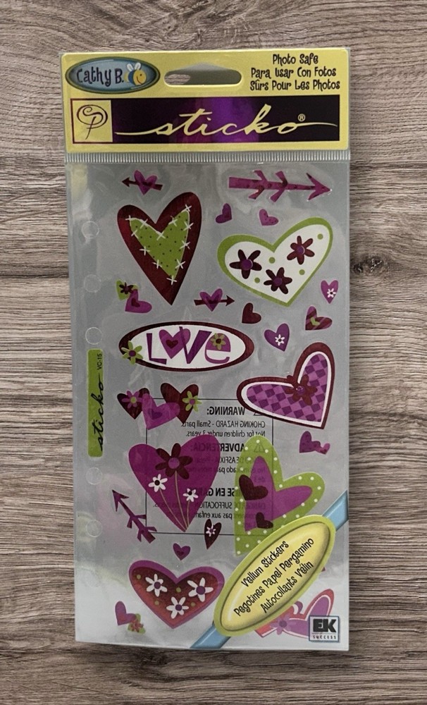 EK Success Heart Valentine’s Day Love Vellum Scrapbooking Stickers NEW