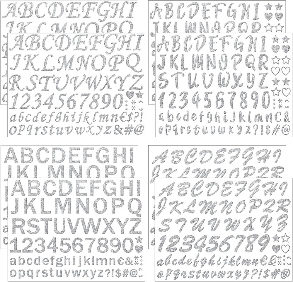 921 Pieces 8 Sheets Glitter Alphabet Number Stickers Self Adhesive Glitter Vinyl