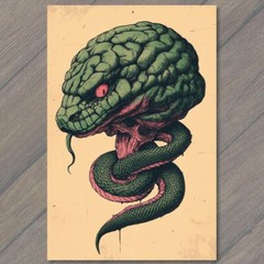 STICKER Snake Wrapped Human Brain Artistic Sci-Fi Theme Green Serpent