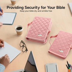 Pink Bible Cover Case Adjustable Waterproof Quilted with 75 Tabs Medium NEW