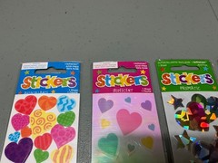 3 SHEETS RARE AMSCAN STICKERS MULTI-COLORED STARS + HEARTS – NEW IN PACKAGES