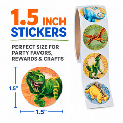 500 Dinosaur Stickers 1.5″ Roll Prehistoric T Rex Party Favors Classroom