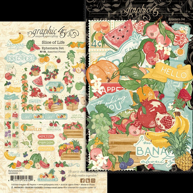 Graphic45 SLICE OF LIFE (69pc) DIE-CUT EPHEMERA ASSORTMENT scrapbooking