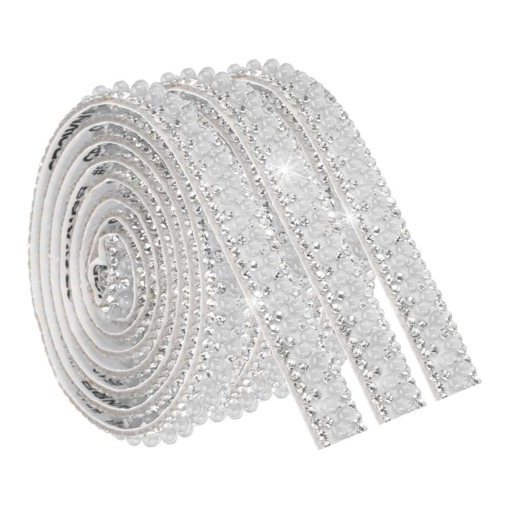 3Pcs 3 Yard Pearl Rhinestone Ribbon 1cm Pearls Rhinestone Tape White