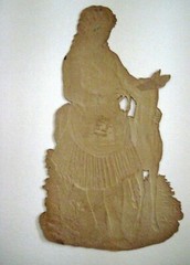 Adorable Large Vintage Die Cut of 1800’s Girl w/ Mother Deer & Fawn *