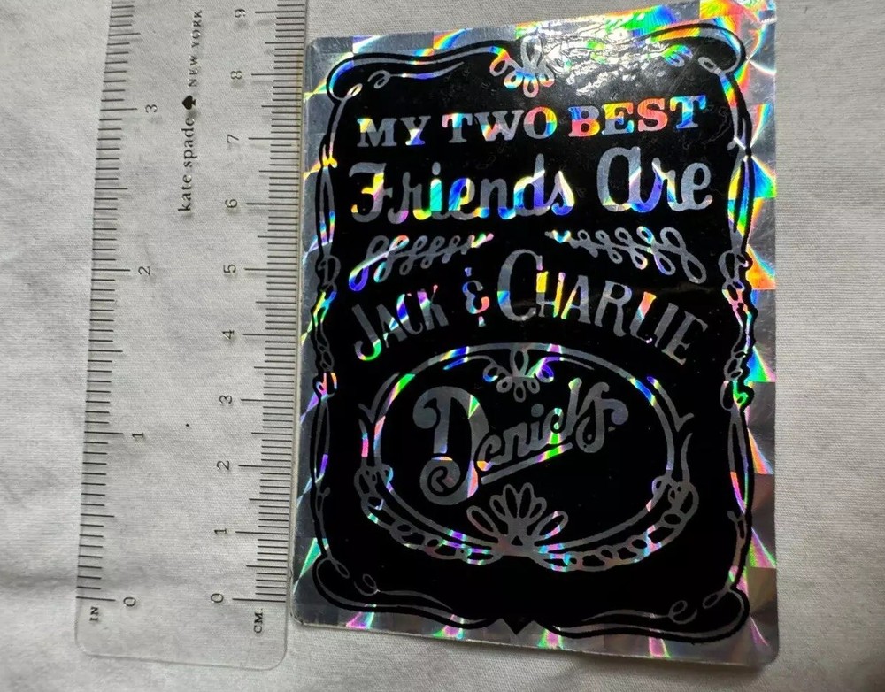 Vintage 1980s Best Friends Charlie & Jack Daniels Prismatic Sticker Black Shiny