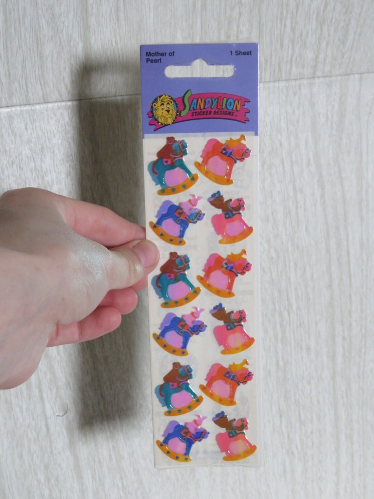 VTG 1990s Sandy Lion Mother of Pearl Bear on Rocking Horse 1 Sheet 12 Stickers