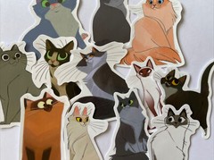 CAT ASSORTMENT Stickers(6pc) •Fuzzy•Meow•Kitten•Pet•Feline •Cute•Fur•Whiskers•