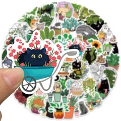 25 Cat Plants Green Cute Aesthetic Kawaii Decal Sticker
