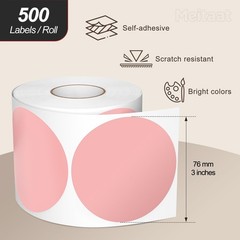 3 Inches Pink Circle Stickers Roll 500 PCS, Self-Adhesive Large Round Color C…