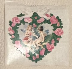 3-Vintage Sandylion Rose Heart Sticker With Cherubs – 2-1/2″ Square