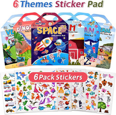 6 Set (260Pcs) Puffy Sticker Books Activity for Kids, Animal, Farm, Dinosaurs, S