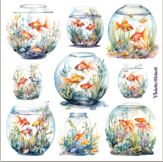 Violette Stickers Goldfish Fish Bowl Crafts Planner Supply Scrapbook