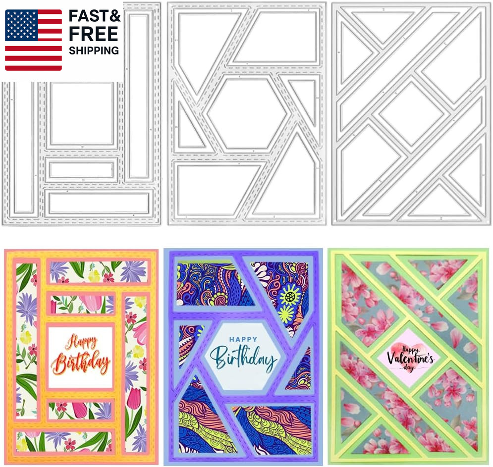 3 PCS Rectangular Die Cuts for Card Making, Frame Scrapbook Metal Cutting Die