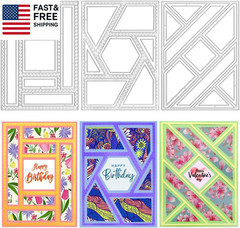 3 PCS Rectangular Die Cuts for Card Making, Frame Scrapbook Metal Cutting Die