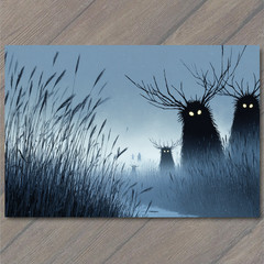 STICKER Shadow Creatures Glowing Eyes Foggy Field Creepy Halloween Night