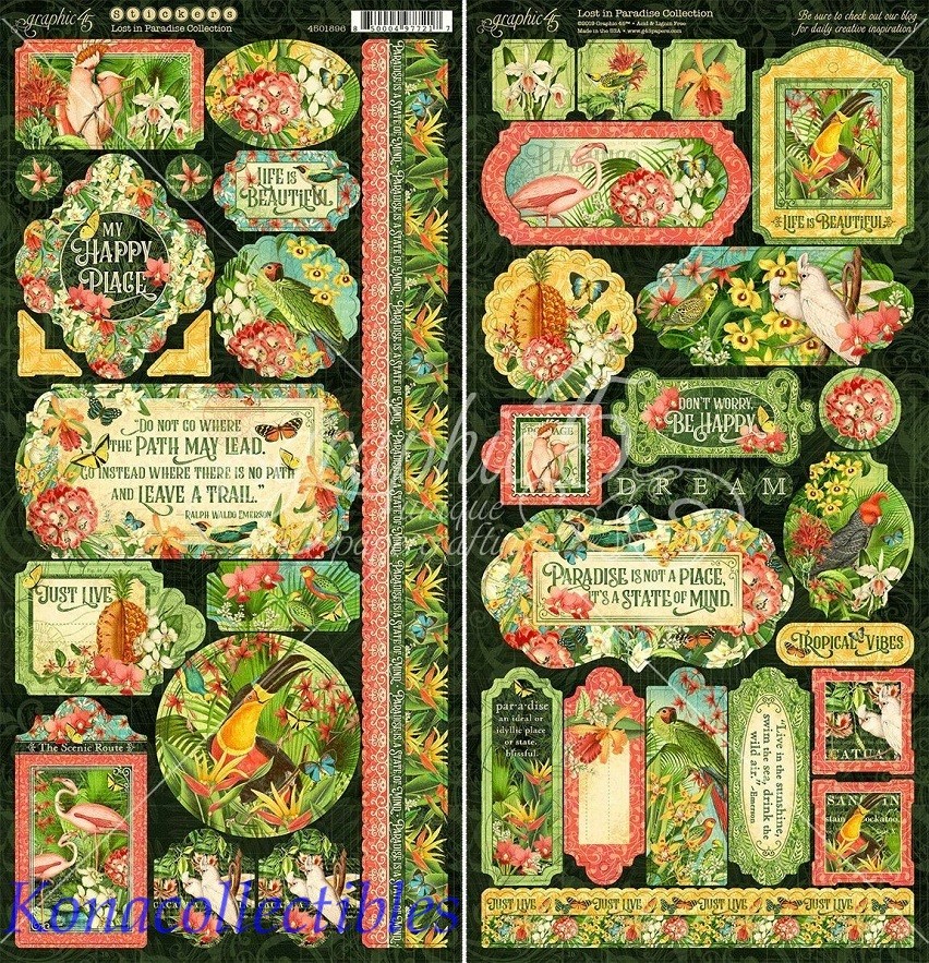 Graphic 45 Lost In Paradise Sticker Set 2 12×6 sheets