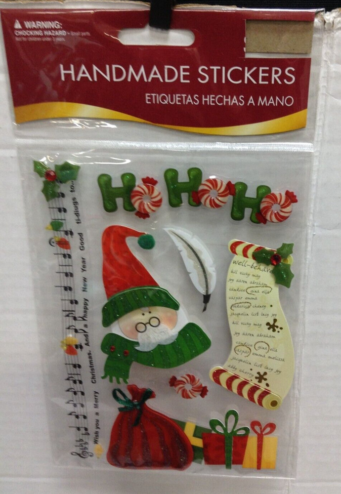 Handmade Stickers Christmas Holidays Santa nice list bag music gifts ho ho ho 3D