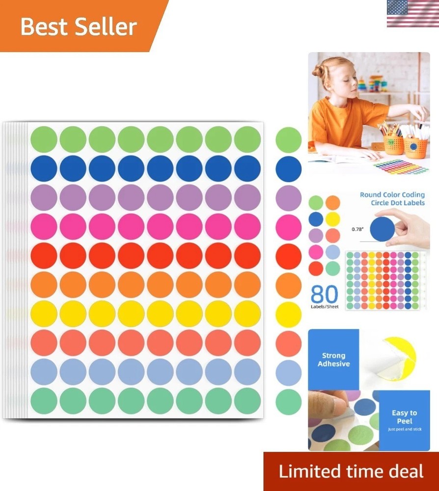 10 Color Round Dot Stickers – 1600 PCS, Easy-to-Use Labels for Teaching & Sales