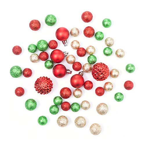 Red Green and Champagne Christmas Floral Filler Balls Pack of 54 Pieces