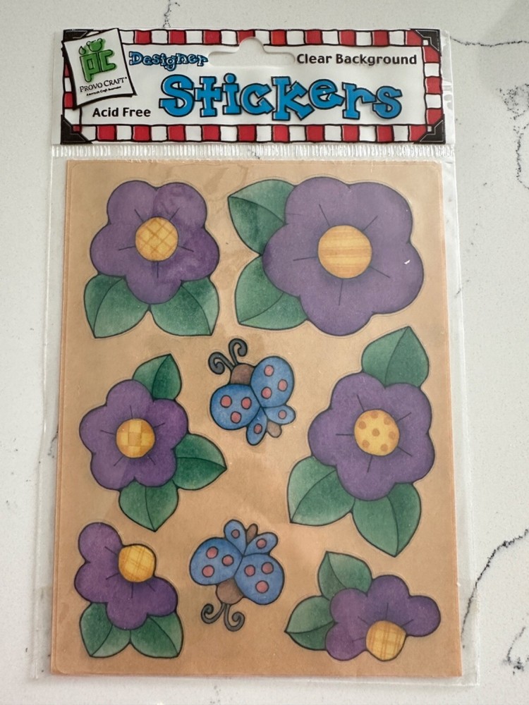 Provo Craft Clear Background Designer Stickers Purple Flowers Scrapbooking Craft