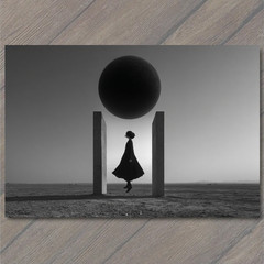 STICKER Floating Woman Shadow Portal Sphere Minimalist Surreal Desert Sky