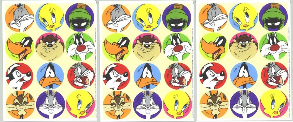 Looney Tunes Stickers 1997 Bugs Bunny Daffy Duck Tweety Wile Coyote 3 Sheets!